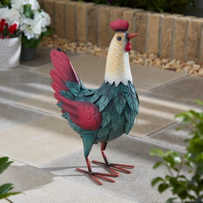 Dunelm Iron Chicken Sculpture MultiColoured
