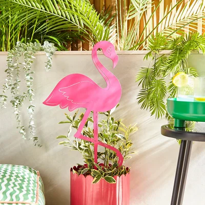 Dunelm Large Pink Iron Flamingo Stake Pink