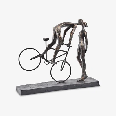 John Lewis Libra Interiors Kissing Couple on a Bike Sculpture, Metallic Bronze