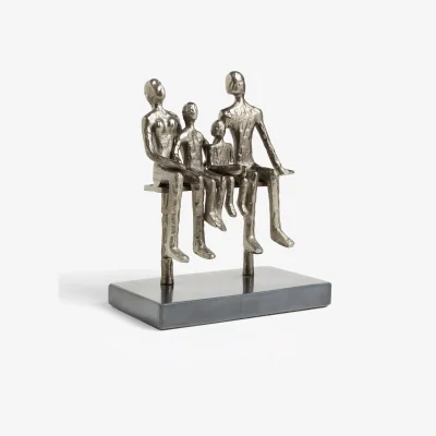 John Lewis John Lewis & Partners Sitting Family of 4 Metal Sculpture & Marble Base, H26.5, Black Nickel