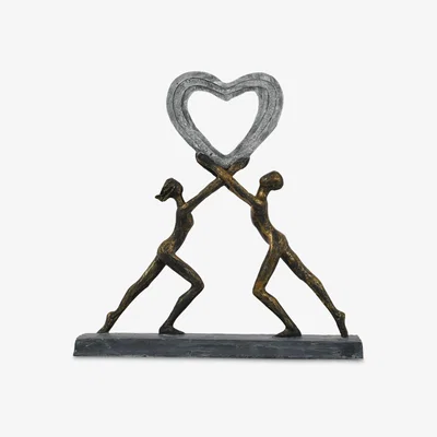 John Lewis Libra Interiors Uplifting Love Couple with Heart Resin Sculpture, Metallic Bronze