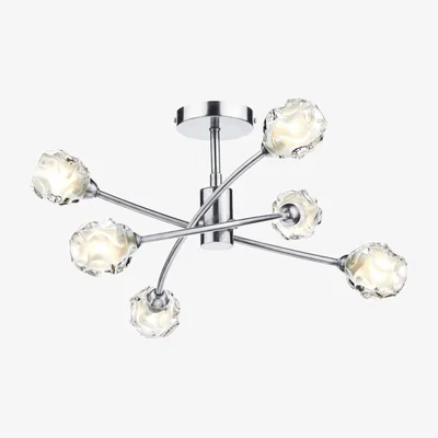 Knees dar lighting SEA0646 Seattle 6 Light Semi Flush Satin Chrome and Sculptured Glass