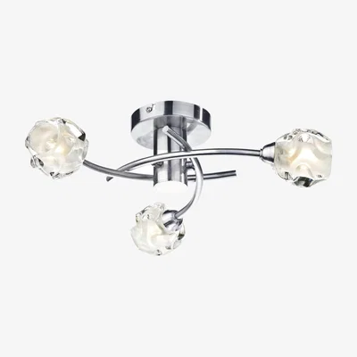 Knees dar lighting SEA5346 Seattle 3 Light Flush Satin Chrome and Sculptured Glass
