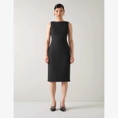 Marks & Spencer LK BENNETT Pique Slash Neck Sculptured Fitted Shift Dress Black
