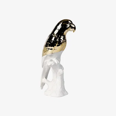 Made in Design Perroquet Decoration - / Porcelain - H 35 cm by Pols Potten White/Gold