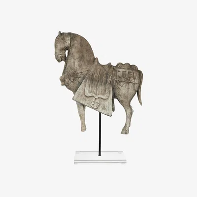 OKA OKA, Large Bucephalus Horse on Acrylic Stand - Verdigris, Sculptures, Iron