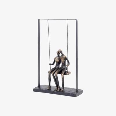 Olivia's Libra Calm Neutral Collection - Figurative Couple Sitting on Swing Sculpture
