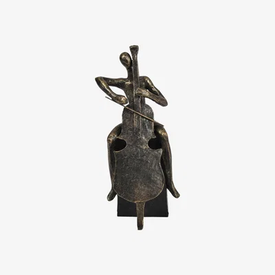 Olivia's Libra Antique Bronze Jackie Cellist On Block Sculpture