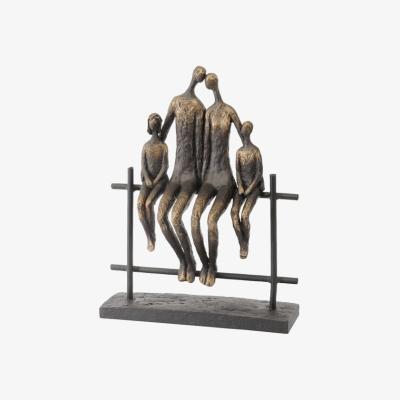 Olivia's Libra Interiors Duxford Antique Bronze Bench Family of Four Sculpture