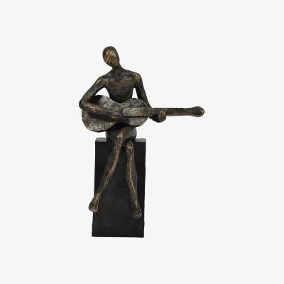 Olivia's Libra Antique Bronze Edward Guitarist On Block Sculpture