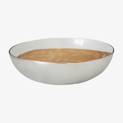 Olivia's Olivia's Alana Large Aluminium Round Bowl in White & Gold Brushstroke