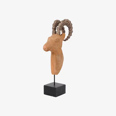 Olivia's Libra Wooden Ram Head Freestanding Sculpture