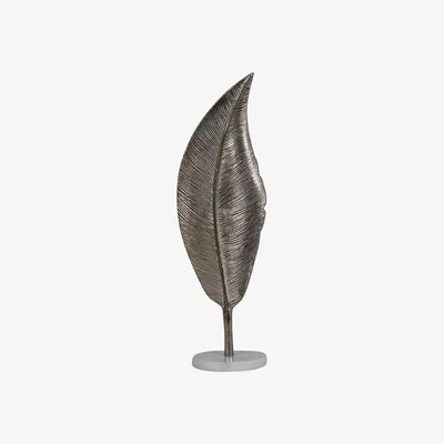Olivia's Libra Luxurious Glamour Collection - Savoy Champagne Gold Aluminium Feather Sculpture On White Marble Base
