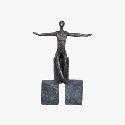 Downtown Libra Bronze Blocks Sitting Woman Sculpture