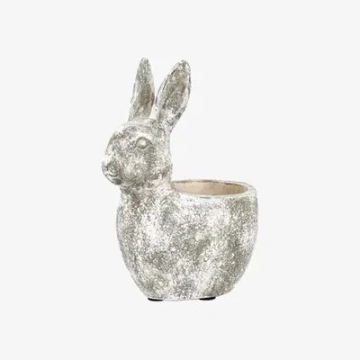 Downtown Bunny Small Pot - Distressed White In Grey/White