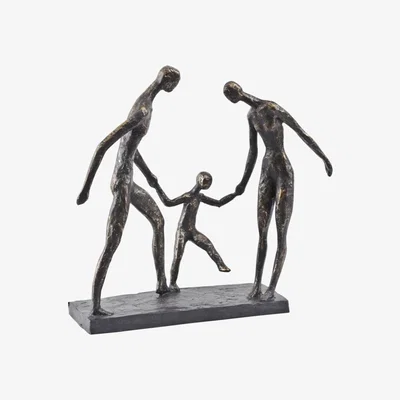 Downtown Libra Antique Bronze Family Of 3 Holding Hands Sculpture