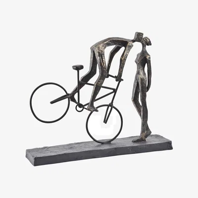 Downtown Libra Antique Bronze Kissing Couple On Bike Sculpture