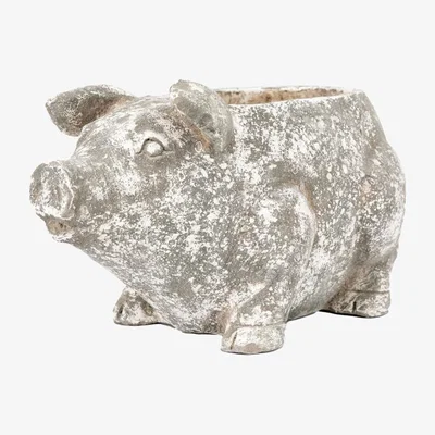 Downtown Pig Cement Planter Large - Antique White