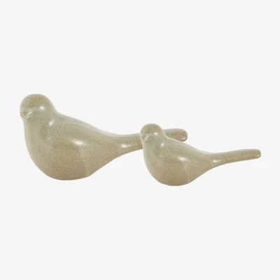 Perch and Parrow Robin Bird Sculpture in Fennel Green, Set of 2