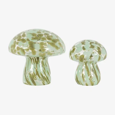 Perch and Parrow Autumnal Glass Mushrooms in Forest Green, Set of 2