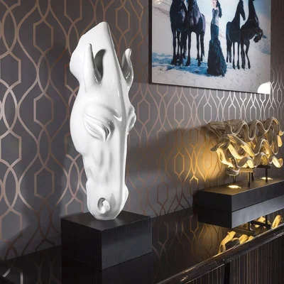 Quatropi White Horse Head Ornament Glossy Polyresin With Black Stand Christmas