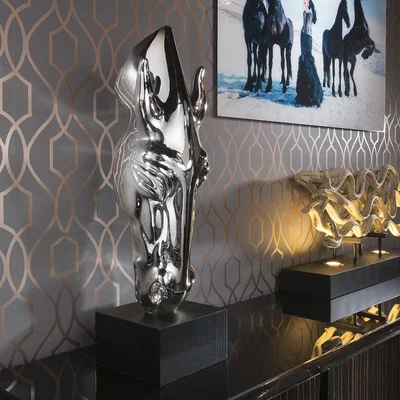 Quatropi Chrome Horse Head Ornament Glossy Polyresin With Black Stand Birthday