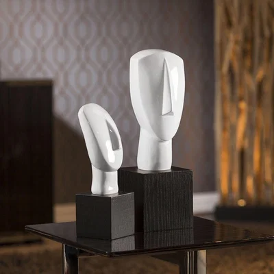 Quatropi Pair of Abstract White Face Statues Polyresin Ornament Christmas Gift