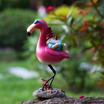 The Range Flamingo and Gnome Resin Sculpture - Red