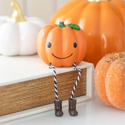 The Range Cute Smiling Pumpkin Shelf Sitter Ornament - Orange