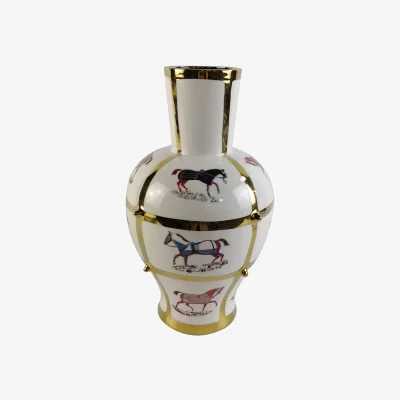 The Range Vanity Living Handmade Ceramic Ginger Jar with Horse Theme - White