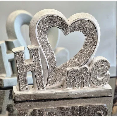 The Range Heart Jewel Crushed Diamond Home Sign Letters - Silver