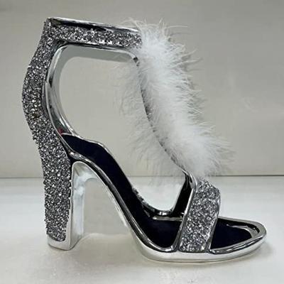The Range Silver Crushed Diamond White Feather Shoe Ornament - Silver