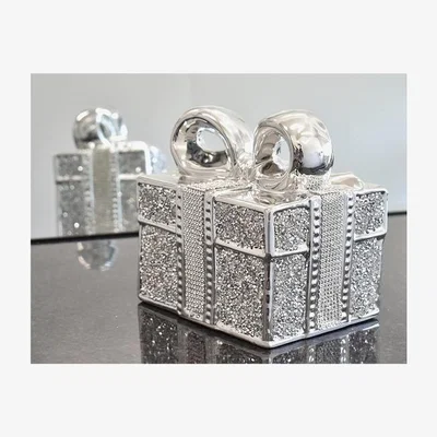 The Range Ceramic Crushed Diamond Sparkling Gift Box Ornament - Silver
