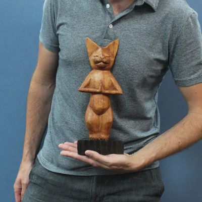 The Range Handcarved Wooden Yoga Cat Sculptures - Brown