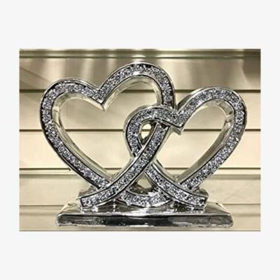 The Range Crushed Diamond Double Heart Ornament Square Base - Silver