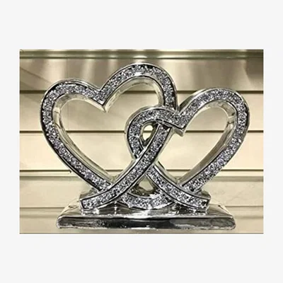 The Range Crushed Diamond Double Heart Ornament Square Base - Silver