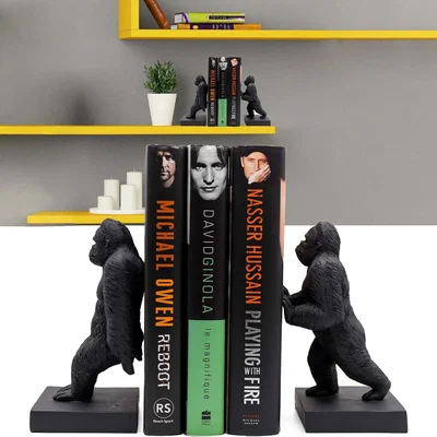 The Range Black Gorilla Resin Bookends Set - Black