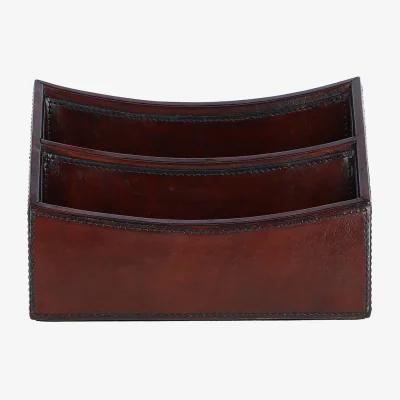 The Range Leather Dual Compartment Letter Holder - Chestnut