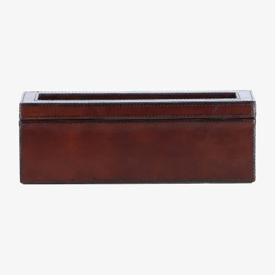 The Range Premium Leather Triple Watch Case with See-Through Lid - Chestnut