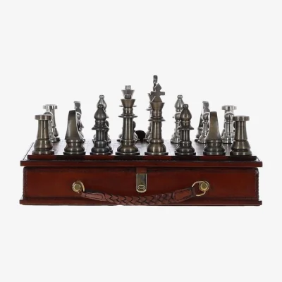 The Range Hand Finished Luxury Leather Chess Set - Chestnut