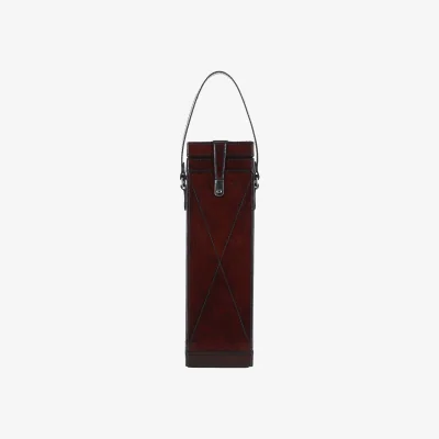 The Range Leather Premium Wine Bottle Case with Strap - Chestnut