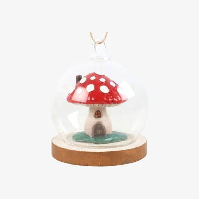 The Range Enchanted Mushroom House Glass Dome Ornament - Red