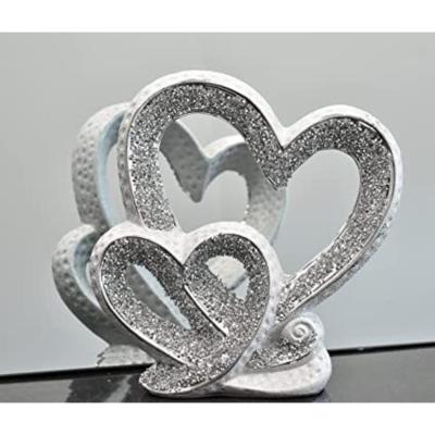 The Range Crushed Diamond Double Heart Ornament With Round Base - Silver