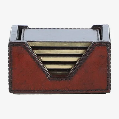 The Range Leather Square Coaster with Gold Accent Edges - Chestnut