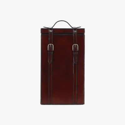 The Range Genuine Leather Double Bottle Case with Buckles Closure - Chestnut