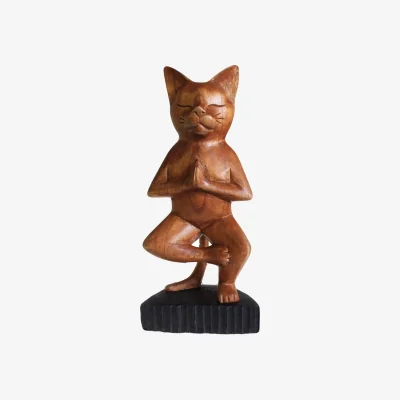 The Range Unique Handcarved Wooden Yoga Cat Sculptures - Brown
