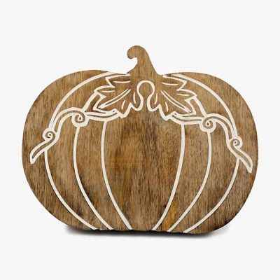 The Range Rustic Wooden Carved Pumpkin Autumn Welcome Decor - Brown