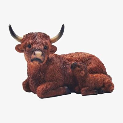 The Range Sitting Brown Highland Cow And Calf  - Brown