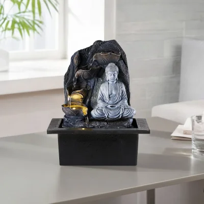 The Range Tabletop Buddha Water Fountain Decor - Black and Grey