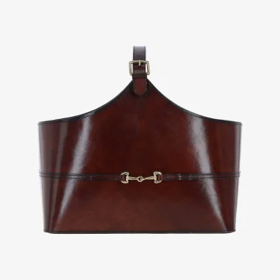The Range Handcrafted Leather Magazine Holder with Brass Detailing - Chestnut